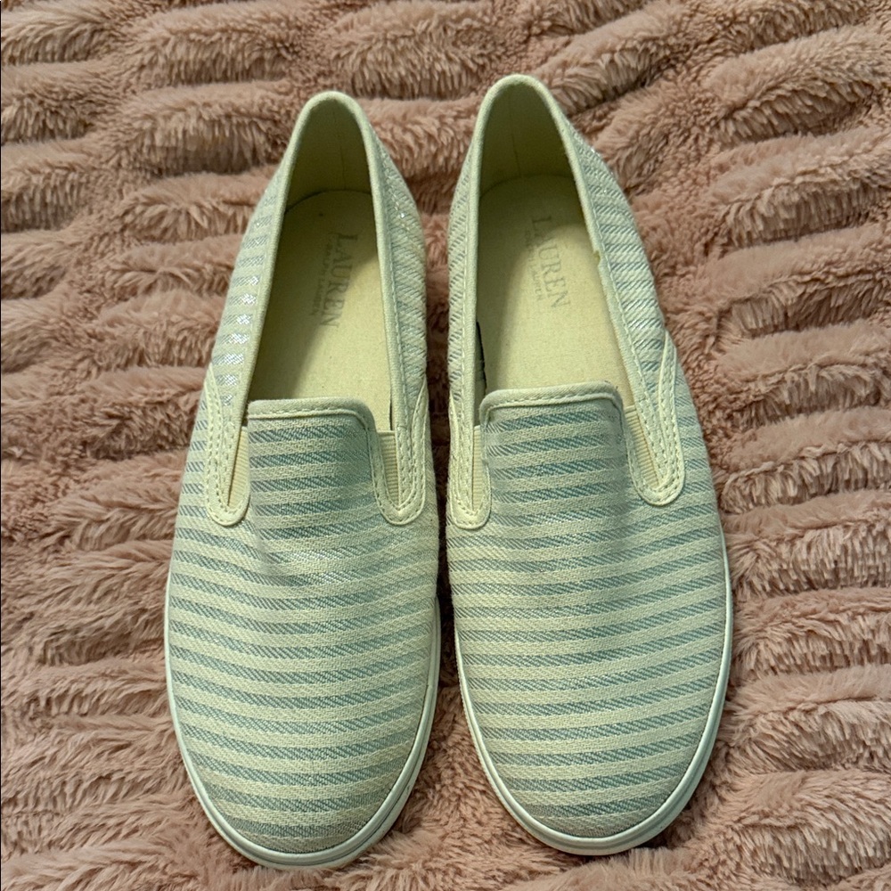 Ralph Lauren Cream and Gray Striped Flats